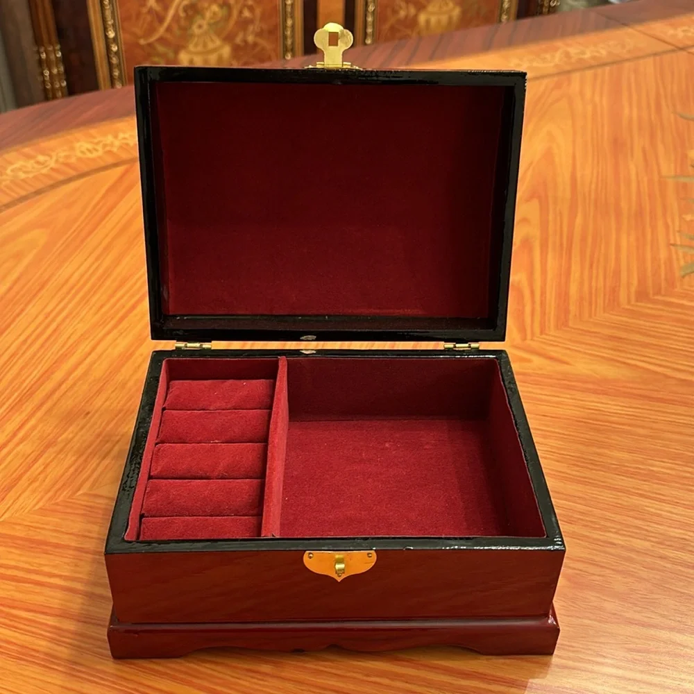 Vintage lacquer jewelry box with angels depicted